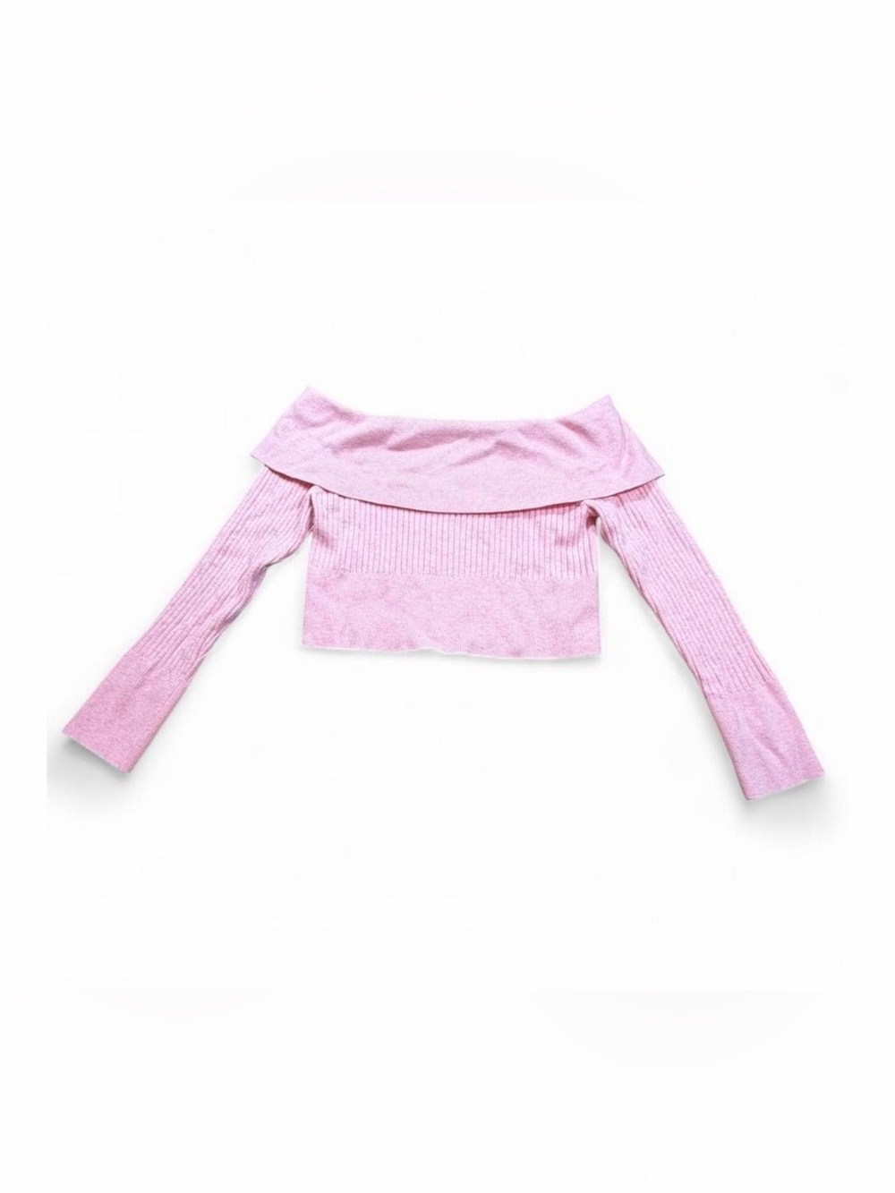 Wild Fable Pink Off Shoulder Ribbed Cropped Sweater Size L